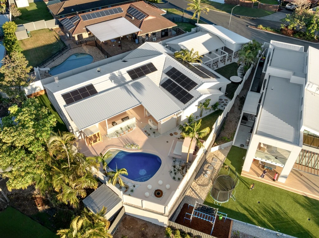 Aerial view of a landscaped contemporary Gold Coast residence